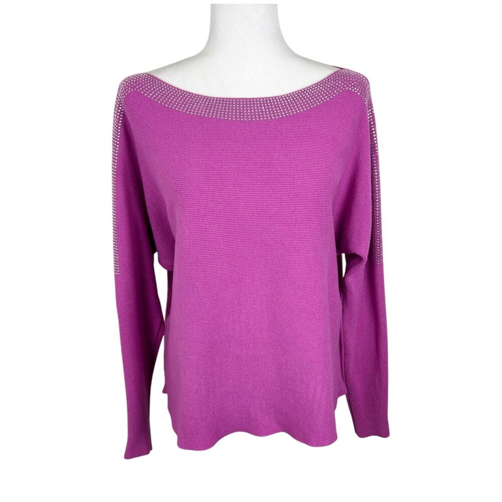 Vila Milano Sweater Women Extra Large Pink Ribbed Knit Boat Neck Sparkly Collar